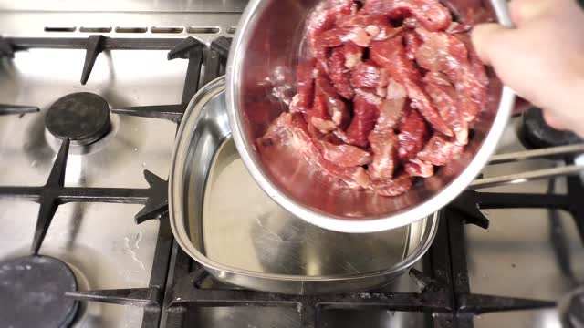 Beef meat frying