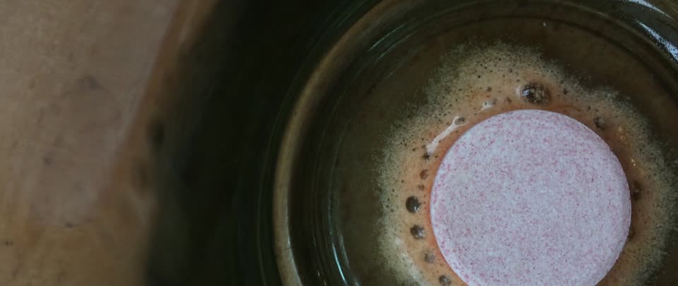 Champagne effervescent tablets glass