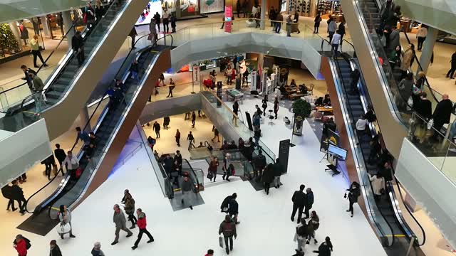 Shopping center escalators modern