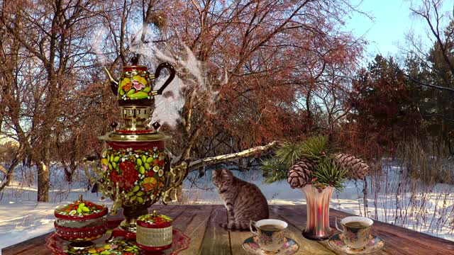 Winter samovar cat