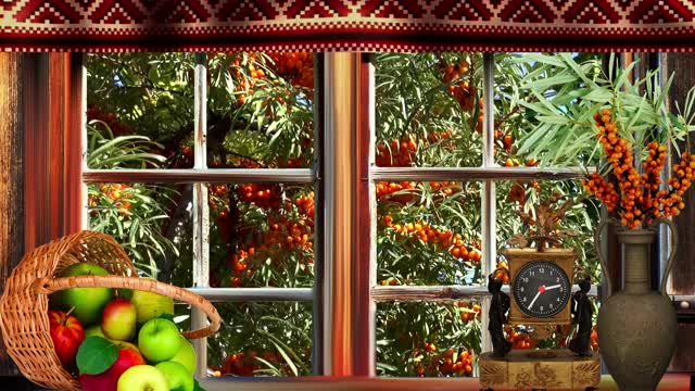 Autumn sea buckthorn window