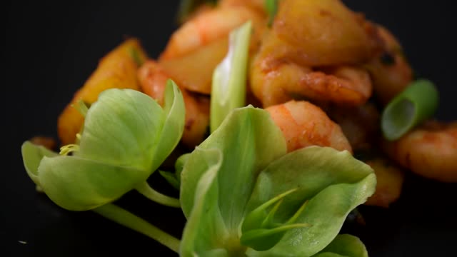 Prawn mango stir fry cuisine
