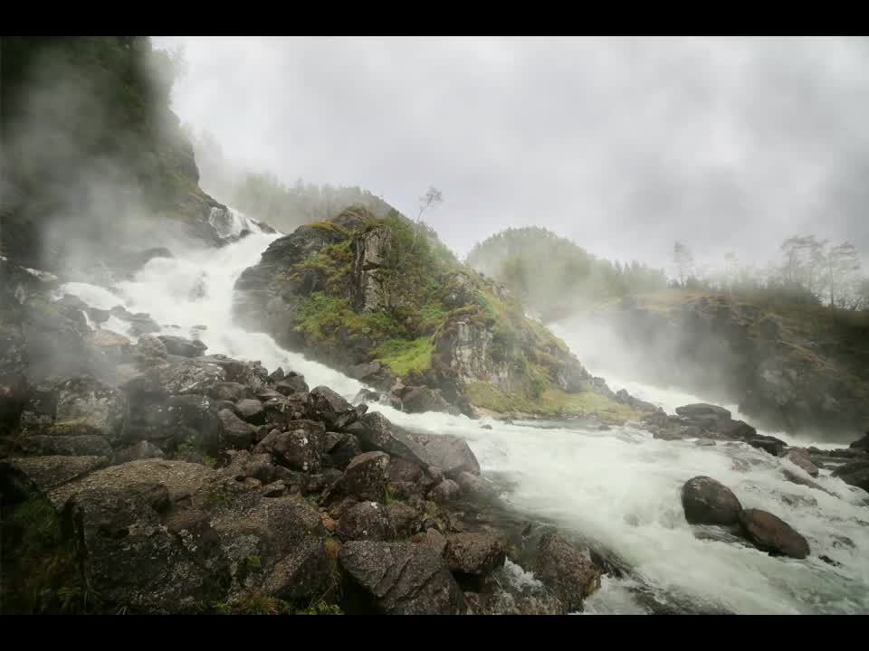 Waterfall fog mystical