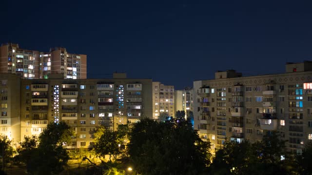 Night city the light in the window evening