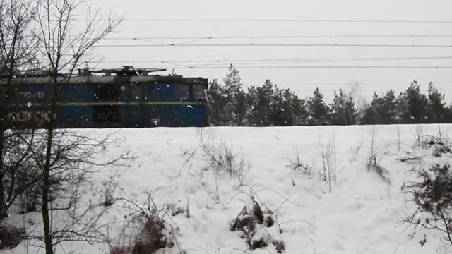 Driving the train cargo train winter