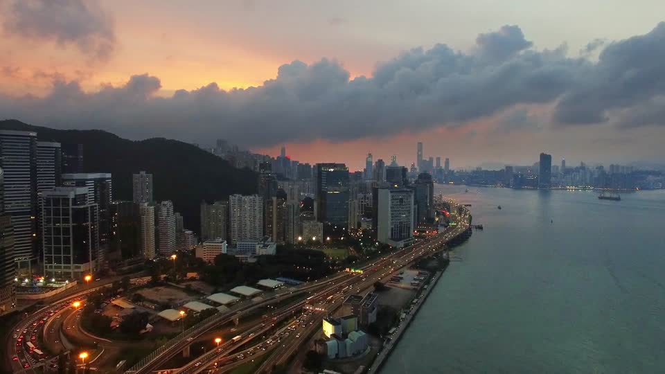 City nightfall hong kong