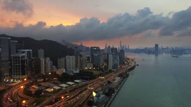 City nightfall hong kong