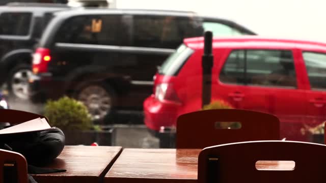 Sidewalk traffic jam cars
