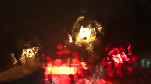 Car lights rain water