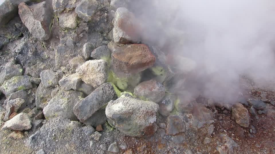 Steaming rocks sulfur geothermal