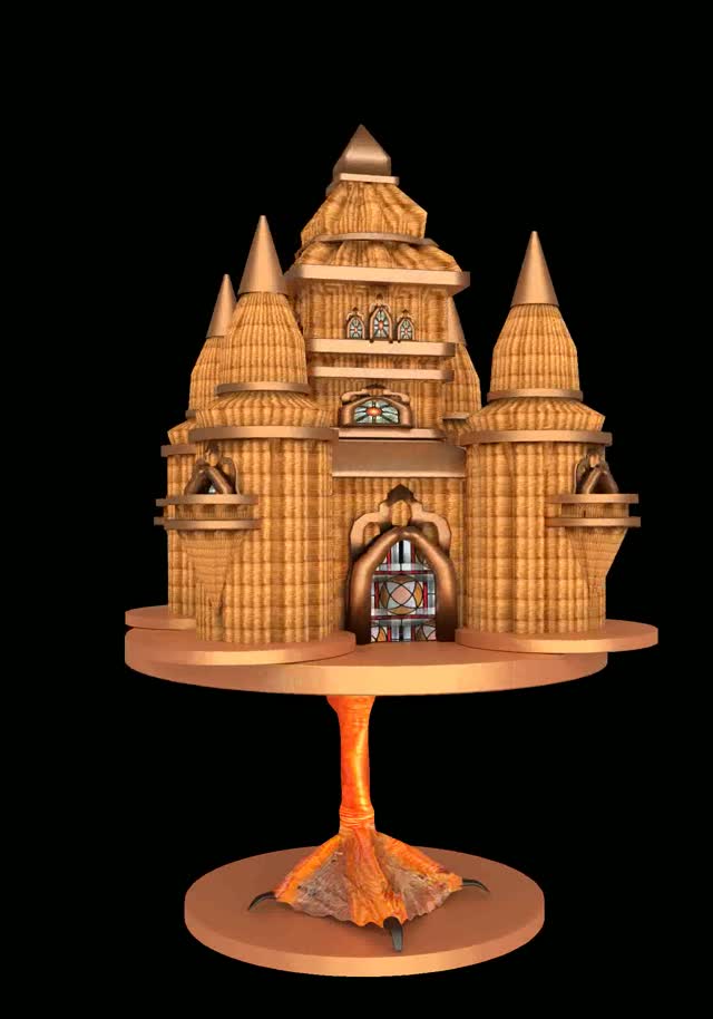 Fairy tale figure duck rotating castle animation