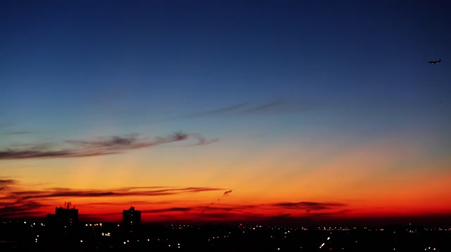 Sunset airplane landing