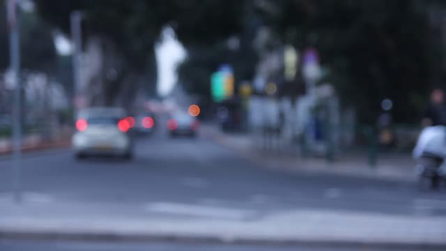 Pedestrians cars blurred
