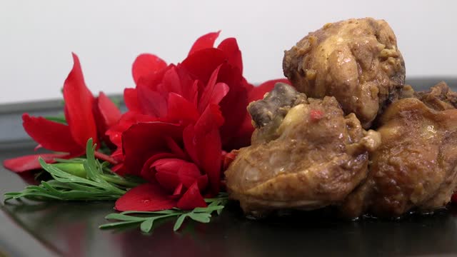Chicken red bean sauce food