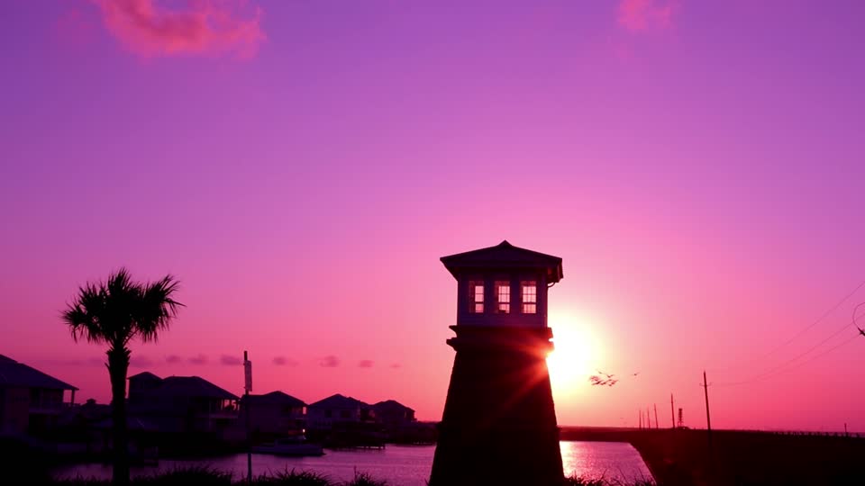 Pelican flight gate tower sunset