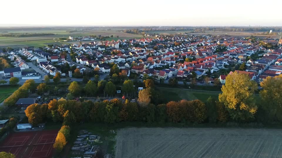 Village drone sunset