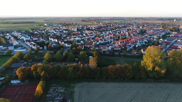 Village drone sunset
