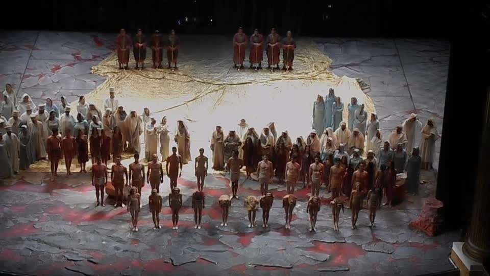 Great applause for "Aida" by Giuseppe Verdi at Royal San Carlo Theatre in Naples