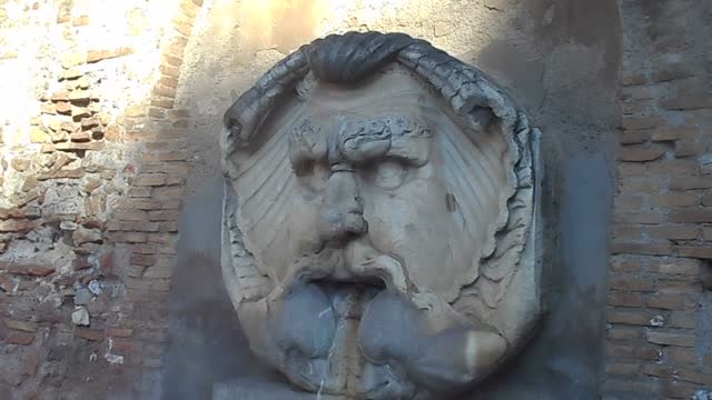 Fountain with mask by Giacomo Della Porta (Porlezza 1532-Rome 1602) and granite tub of the classical age, at Aventino in Rome - Set of the film by Paolo Sorrentino "The Great Beauty