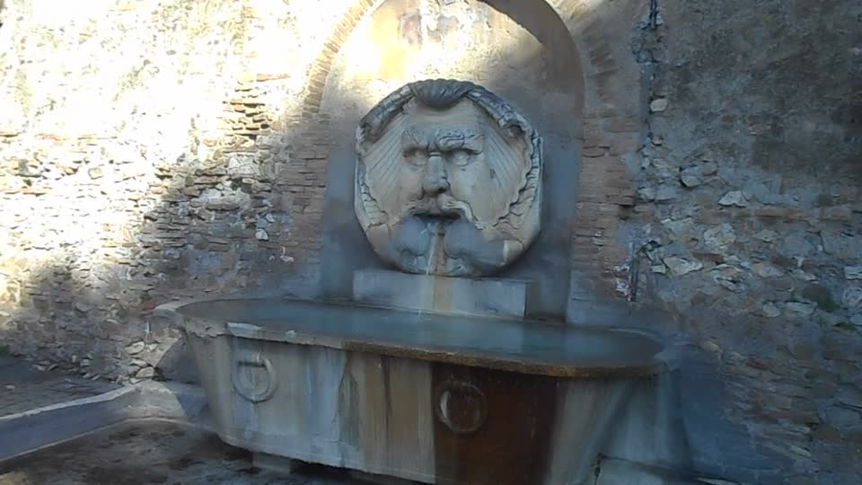 Fountain with mask by Giacomo Della Porta (Porlezza 1532-Rome 1602) and granite tub of the classical age, at Aventino in Rome - Set of the film by Paolo Sorrentino "The Great Beauty