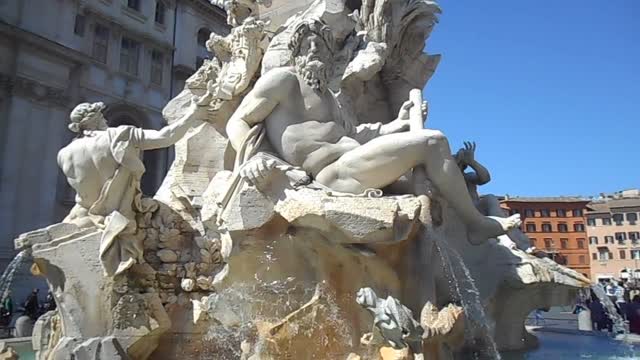 Ganges" - marble statue by Claudio Poussin from a plan by Gian Lorenzo Bernini - Fountain of Four Rivers at Piazza Navona in Rome (1651) - Architect Gian Lorenzo Bernini (Naples 1598-Rome 1680)