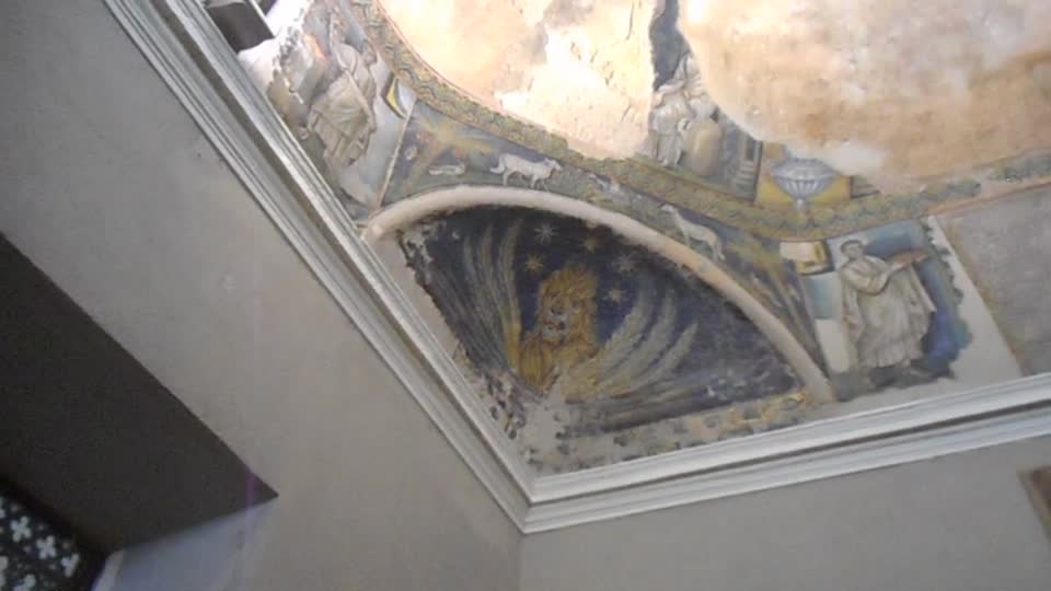 Winged Lion, symbol of Saint Mark the Evangelist", mosaic of the Baptistery of San Giovanni in Fonte (end 4th century AD), the most ancient baptistery of the whole West - Cathedral of Naples