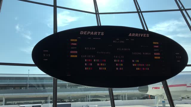 Sunken Lounge Departures Board, TWA Flight Center, John F. Kennedy International Airport, Jamaica, Queens, New York City, NY