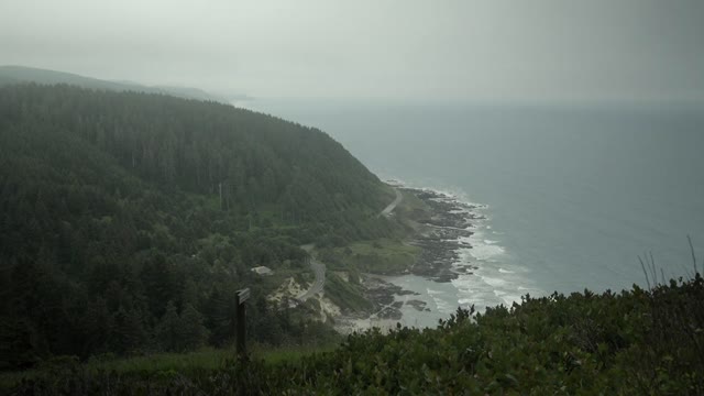 Panning Past the View of the Pacific Ocean from the Overlook at Cape Perpetua