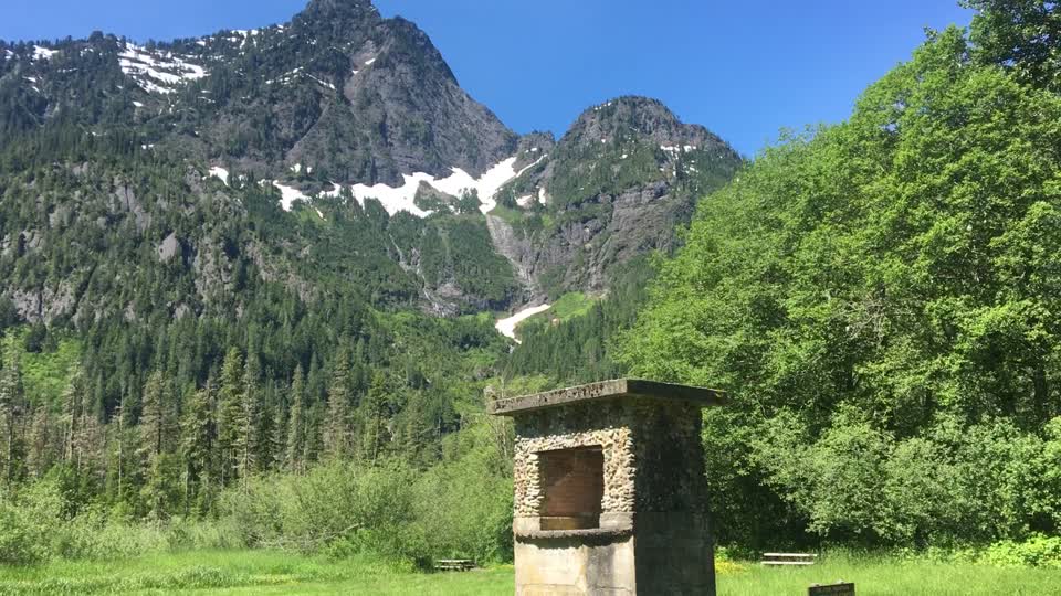 Old site of Big 4 Inn, Mt. Baker-Snoqualmie National Forest, Video by Holly Snarr June 23, 2020