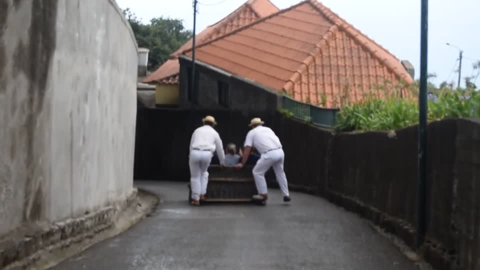 Madeira 2018. Funchal. Monte. Toboggan ride.  Two people, 30 Euros for 2 Km  and 10 minutes of downhill fun, for two people.