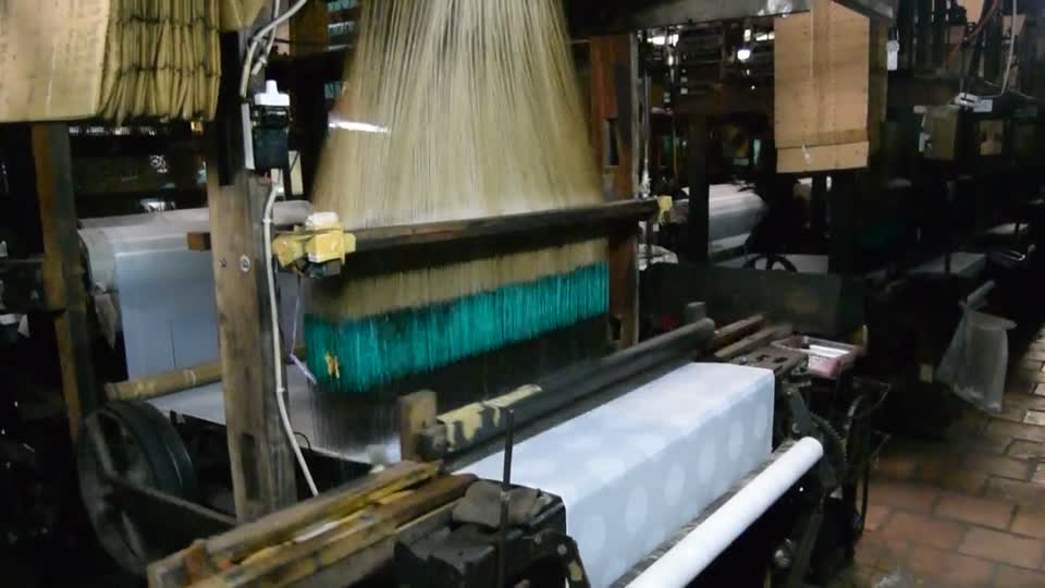 Vietnam.  Tan Chau.  Our first excursion into Vietnam. We visited a mat weaving factory. This is one of the machines they use this is another type, using punched cards, known as a jacquard machine. Video.