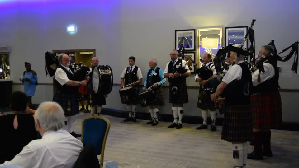 Jury's Inn Hinckley Island Hotel where we were well entertained by our own pipers at the 55th Arborfield Old Boys Association, reunion weekend.  Playing my most favourite piece of Scottish music, "Dark Island".