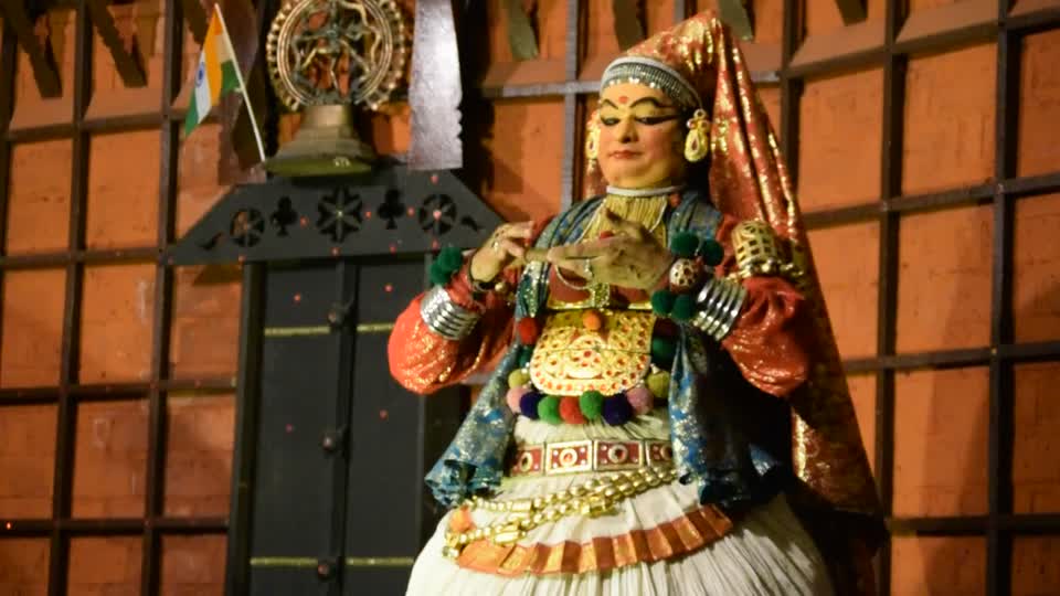 India. Kerala. Kochi (Cochin). Kathakali dance performance.  Artists then did their performance.