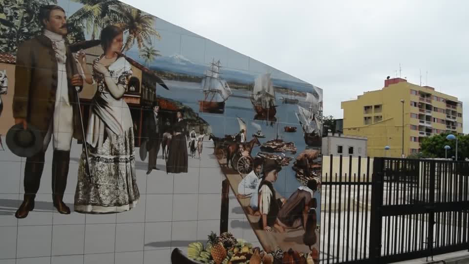 Ecuador. Guyaquil. Fully tiled mural in the location of Santo Domingo de Guzmán Church.