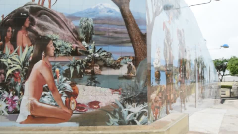 Ecuador. Guyaquil. Fully tiled mural in the location of Santo Domingo de Guzmán Church.