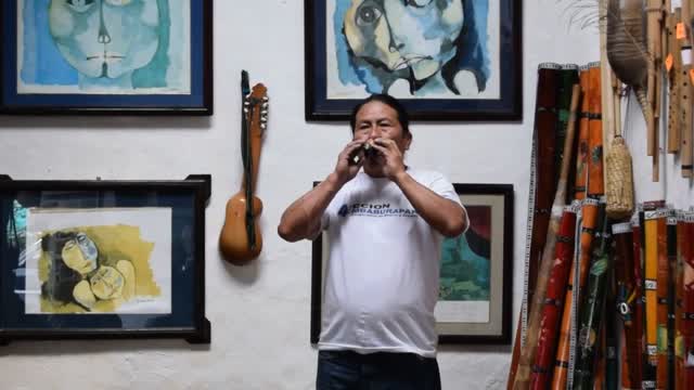 Ecuador. Peguche village. We visited an establishment where the owner spoke about and demonstrated Andean traditional music and instruments, that were on display.