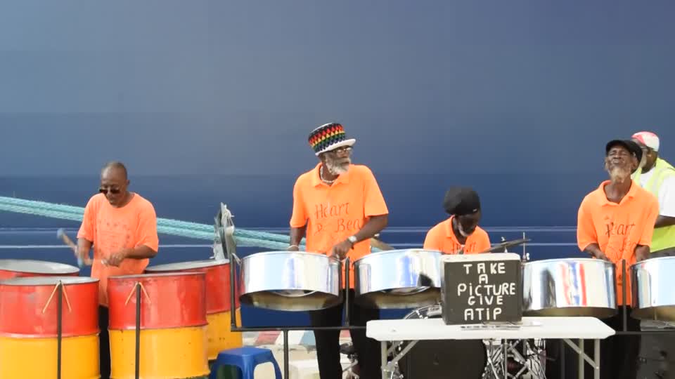 DSC_0498. Caribbean Cruise. Antigua. St Johns. A steel band greet us and say farewell as we leave Antigua.