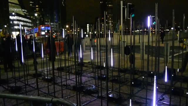 Winter Lights at Canary Wharf. London. "Stratum". Music controlled lighting.  VIDEO.
