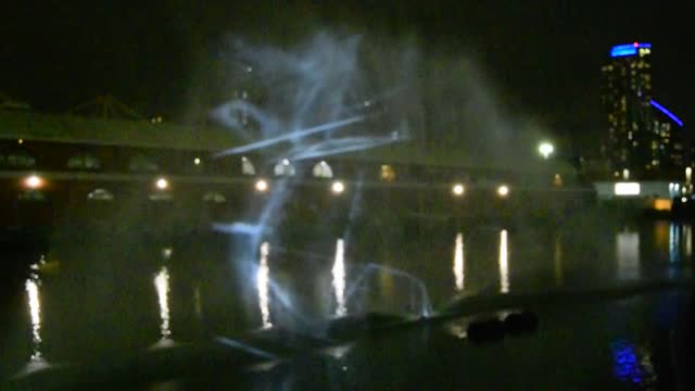 Winter Lights at Canary Wharf. London. "Constellations". Projected light onto a screen of water. VIDEO.